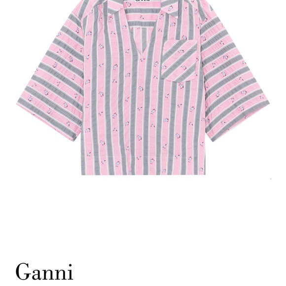 Ganni Pink Nectar Seersucker Collared Shirt EUC S/M Oversized - Picture 3 of 9